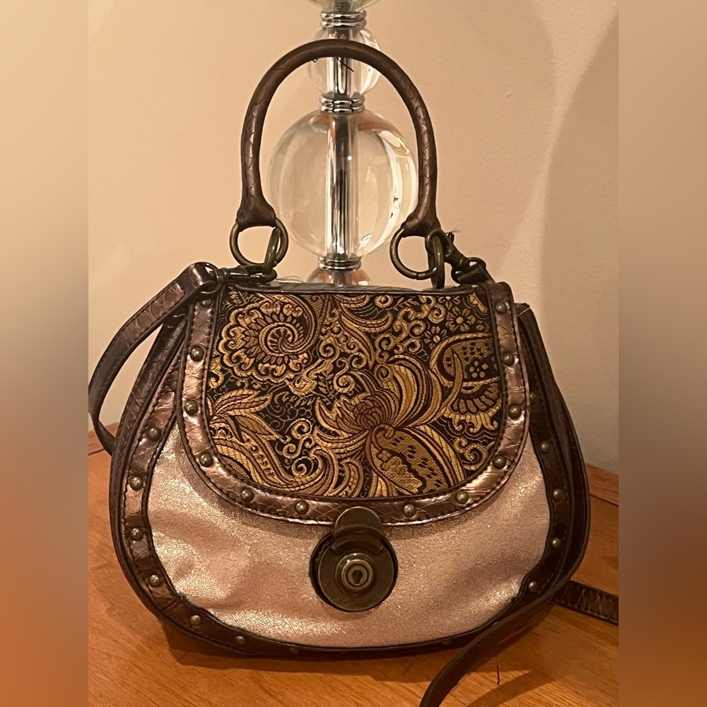 Nine West Vintage Boho Gold & Brown Embellished Paisley Handbag